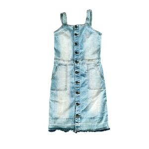 Hudson Kids Denim Jean Dress Pinafore Button Front Frayed Hem Light Wash L